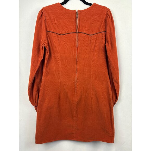Wrangler Retro Embroidered Corduroy Dress S Rust Orange Long Sleeve - Picture 4 of 5